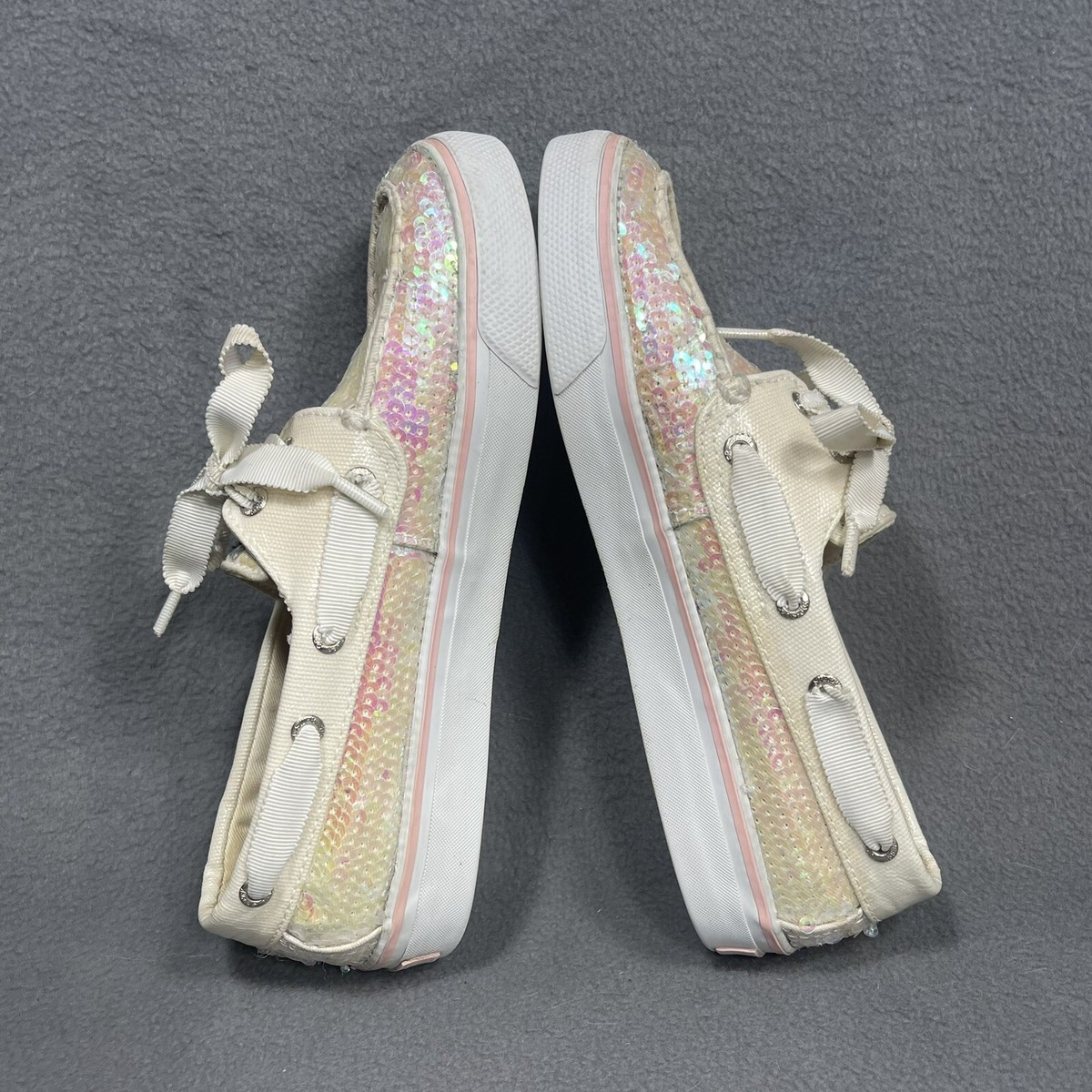 Sperry Top Sider Womens 5.5 M Sequin Boat Shoes Cream Pink 