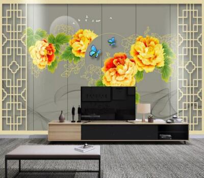 3D Gelb Pfingstrose M6679 Tapete Wandbild Selbstklebend Abnehmbare Aufkleber Eve