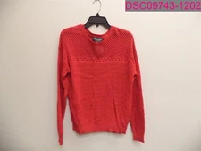 Michael Stars Arden Open Stitch Crew Neck Pullover Sweater Red Poppy Medium