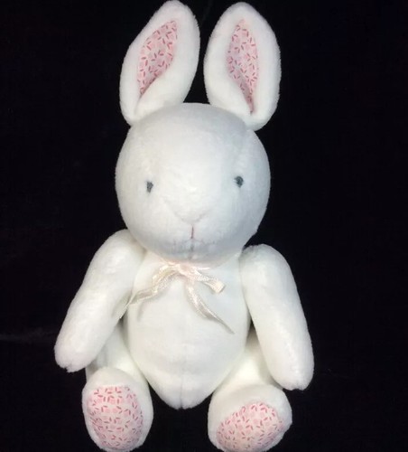 Carters White Pink Flowers Bunny Rabbit Plush Rattle Soft Toy 8 ...