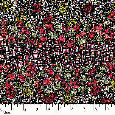 Wildsamen Wasserloch schwarz australischer Aboriginal Baumwollstoff von M S Textiles - Bild 1 von 3
