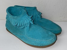 Minnetonka girls Youth ankle boots turquoise suede zip closure size 4