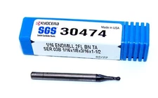 1/16" (.0625") Carbide End Mill 2 Flute Ball End Kyocera AlTiN KYOCERA SGS 30474