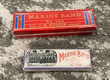 Lot of 2 -M. Hohner US Marine Band Harmonicas No. 1896 364 Key C - Germany