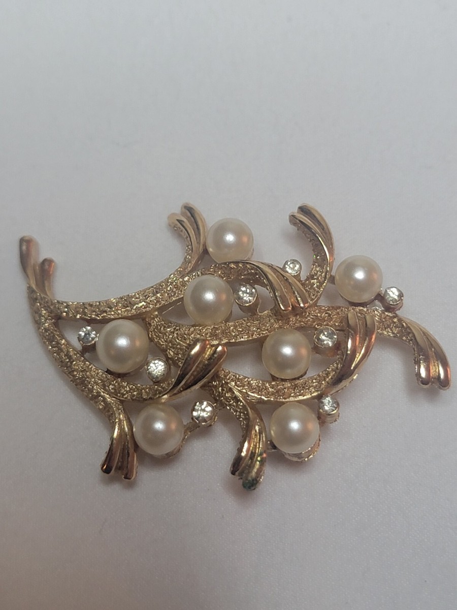 TRIFARI 1950年代 ゴールドトーン パール ブローチ Trifari（トリファリ）ブローチ「GOLD PEARL」／ヴィンテージ