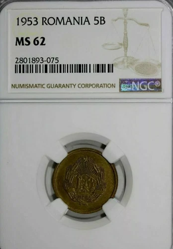 1953 Romania 5 Bani . NGC MS62