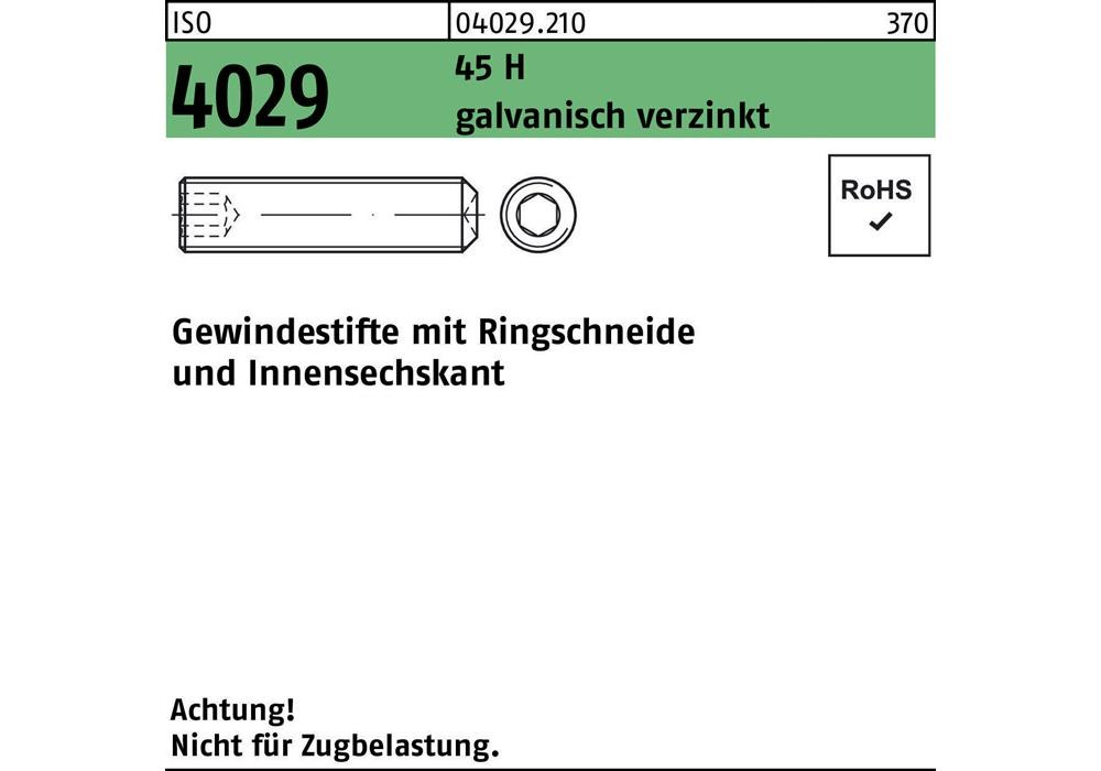 Reyher Gewindestift ISO 4029 Ringschneide/Innen-6-kant M 8 x 45 45 H гальваника...