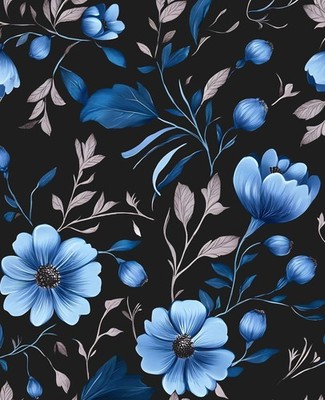 Blue Floral Peel and Stick Wallpaper, Moody Dark Flower Theme Contact Paper S...