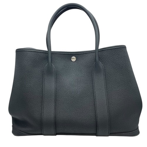 HERMES Garden Party PM Black Handbag C Stamp #OKB1478