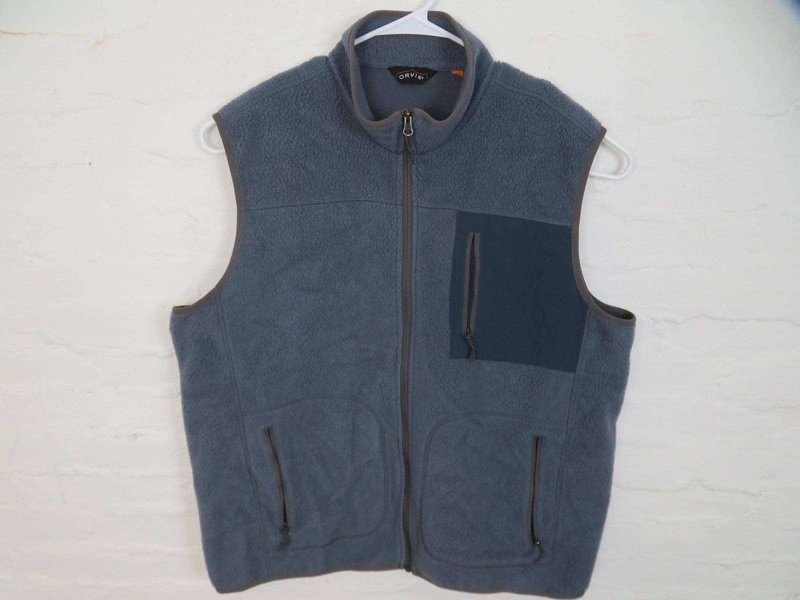 Orvis Trout Bum Vest Mens XL Fleece Blue Outdoors Zip Front Pocket Hiking Active