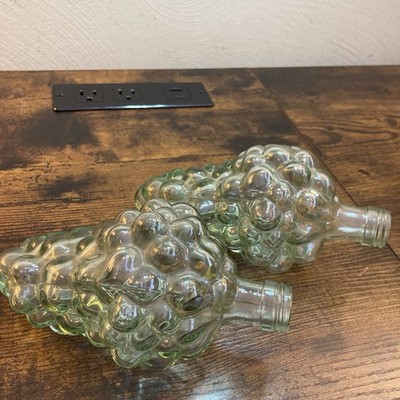 2 Vintage Grape Cluster Wine Bottle Decanter Clear Glass without Lid