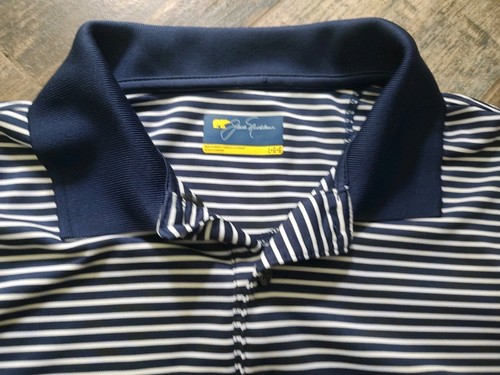 JACK NICKLAUS GOLDEN BEAR Embroidered Polo Shirt Blue And White Striped Size L - Picture 3 of 8