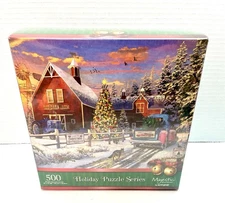Red Barn Tree Farm Puzzle Majestic Springbok Christmas Jigsaw 500 pc New  Sealed