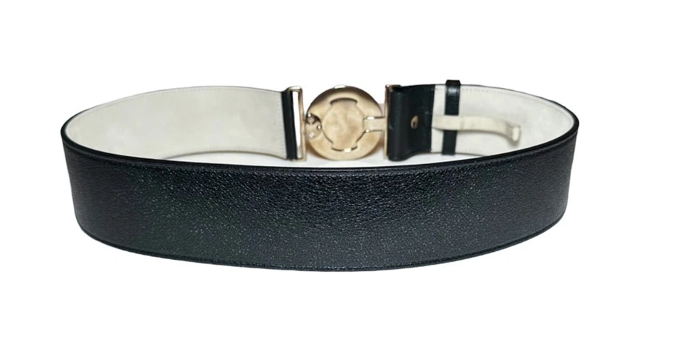 Cinturón ancho Bvlgari Bulgari Logomania cuero negro plata herrajes talla 90/36 Foto 2 de 4
