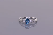 STS Sterling Silver Oval Blue & White Topaz Accented Band Ring 925 Sz: 10