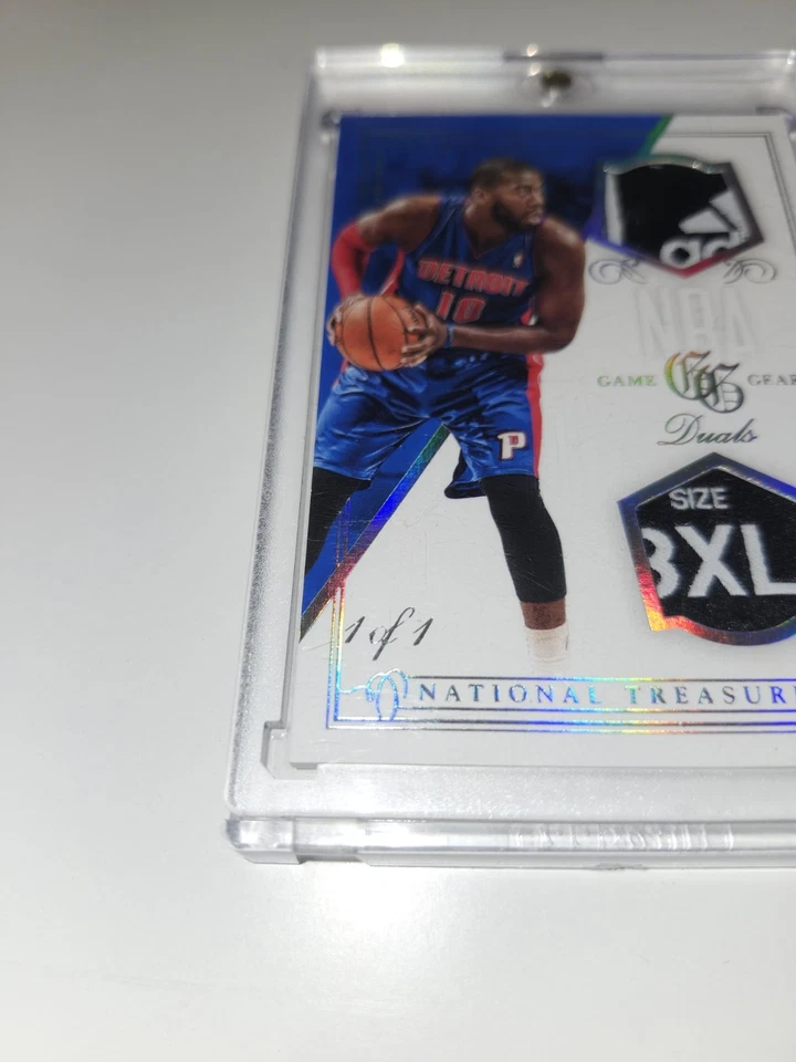 2014-15 Panini National Treasures Game Gear Duals 1/1 Greg Monroe Doble Reliquia Casi Nuevo Foto 3 de 4