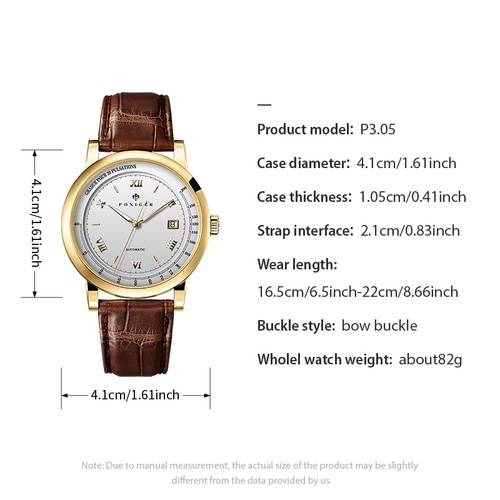 Men's automatic movement watch, synthetic sapphire glass, cowhide strap - Picture 21 of 22