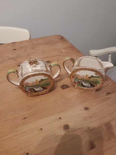 Vintage SADLER pottery Milk Jug and Sugar Bowl. The Abbey falls.