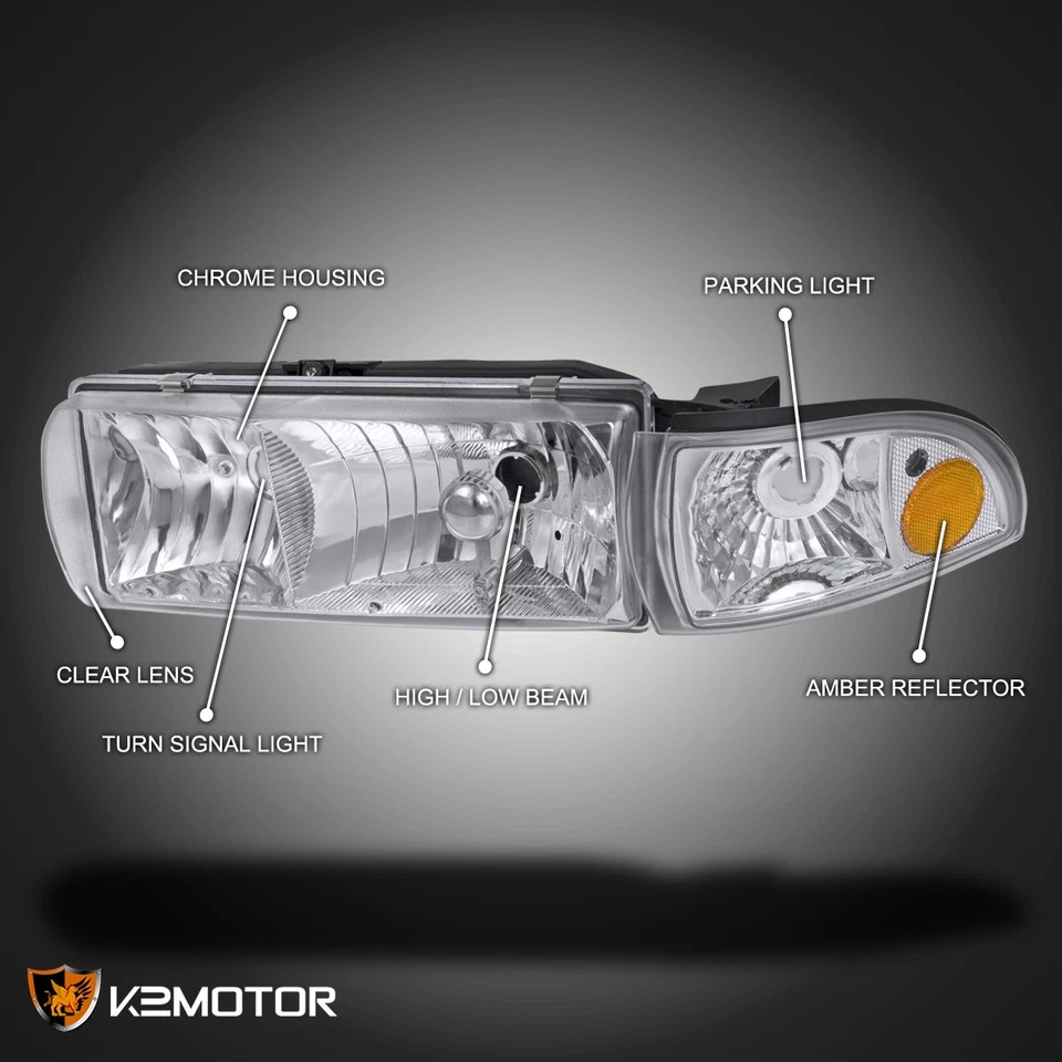 Fits 1991-1996 Chevy Caprice 1994-1996 Impala Clear Headlights+Corner Lamps L+R Foto 3 de 4