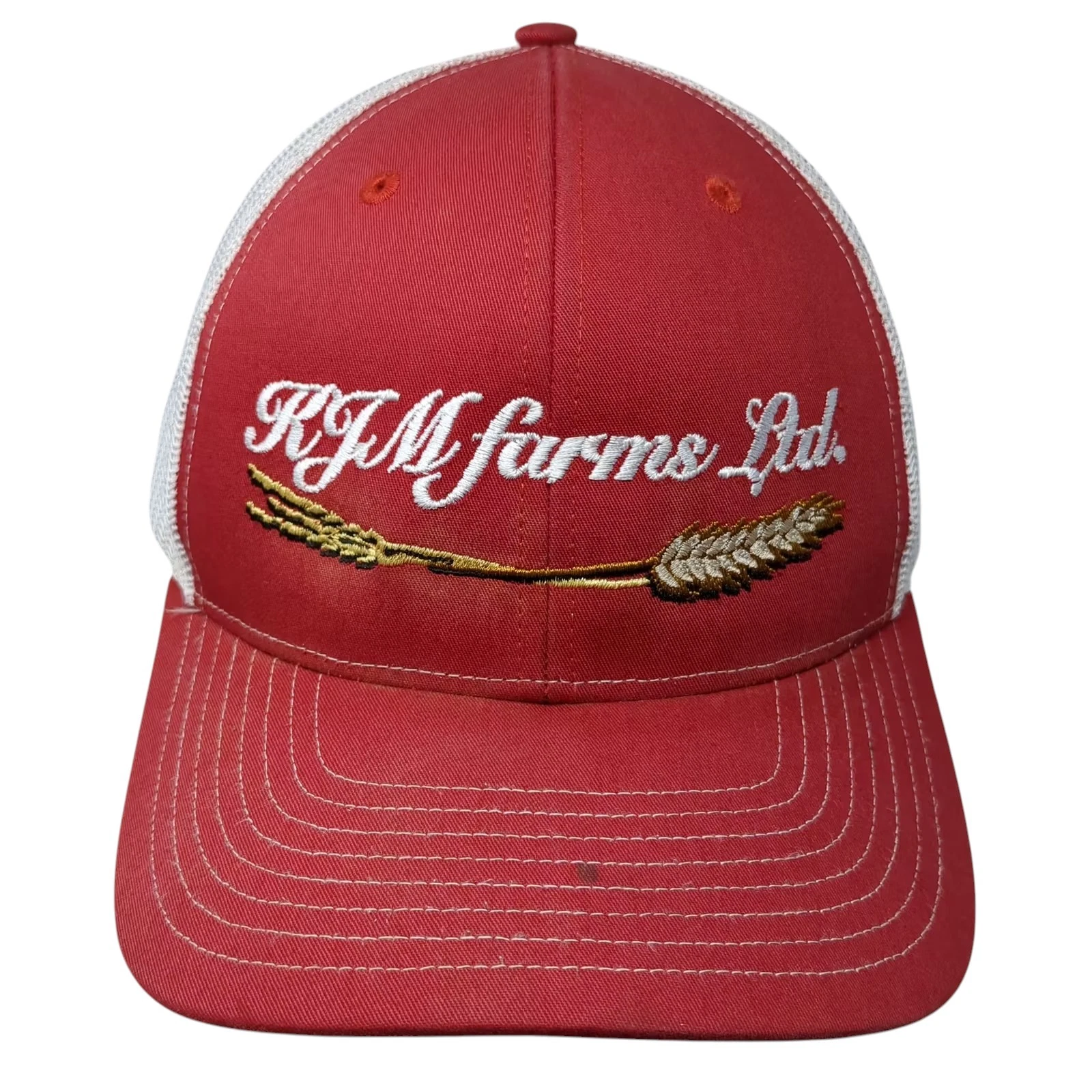 Richardson Trucker Hat Red White Snapback OS RJM Farms Wheat Embroidered Hat