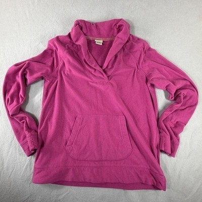 L.L.Bean Womens Fleece Pullover Hoodie Large Pink Cowl Neck Sweatshirt