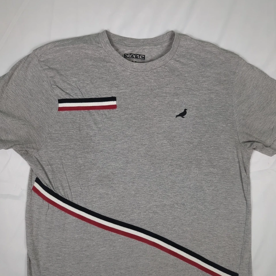 STAPLE PIGEON Gray Sewn On Stripes T-SHIRT Men's S M - Image 2 of 4