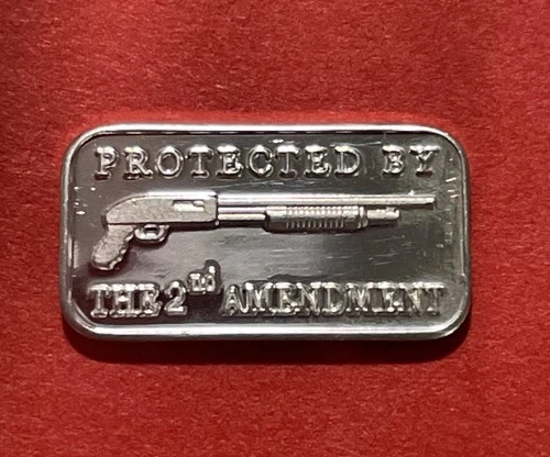 1 Gram Solid Silver Bar, 2nd Amendment, DetailedShotgun! Fine .999 Pure Silver!