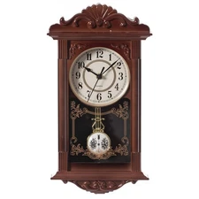 Vintage Grandfather-Style Wall Clock with Wood-Effect Plastic Pendulum Batter...