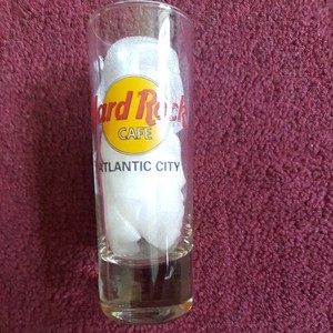 Hard Rock Cafe Atlantic City  shot Glass  logo double black circle & lettering