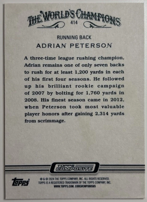 ADRIAN PETERSON 2023 TOPPS COMPOSITE ALLEN AND GINTER #414 - Image 2 of 2