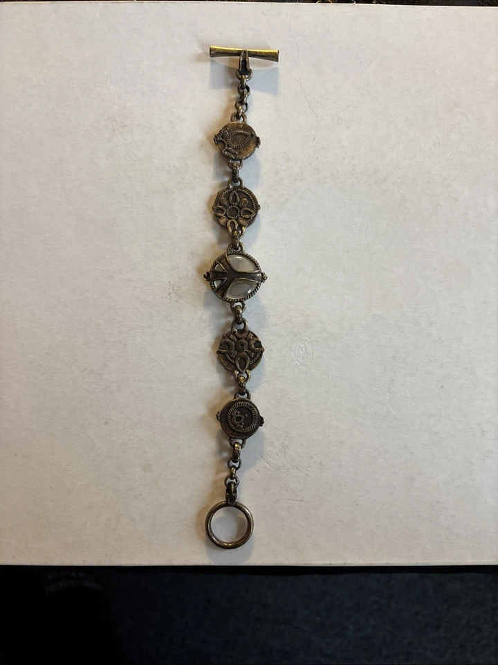 Marca Lucky latón/bronce metálico signo de la paz cristal azul naranja piedra Foto 4 de 4