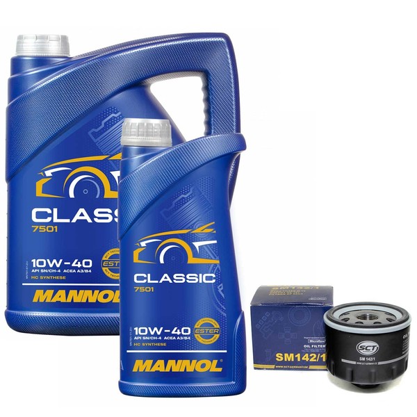 MotoröL Set Mannol 10W-40 API SN/CH-4 6 Liter + ÖLfilter FüR Opel Renault Megane-image