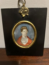 19th Century Napoleonic French Miniature Portrait Painting of a Noble Lady