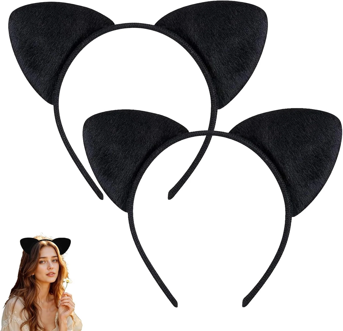 Hatstar Cat Woman Set, Katzenohren Haarreif und Katzenschwanz, Katzen Kostüm für Damen & Frauen, Accessoire zu Karneval, Fasching und Halloween
