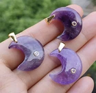 10pcs Natural Amethyst Gems Pendants Moon Energy Power Luck Amulet