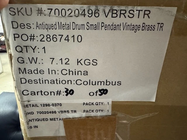 Новый в коробке восстановления оборудования (RH) металлический барабан подвеска старинная бронза - Изображение 3 из 4