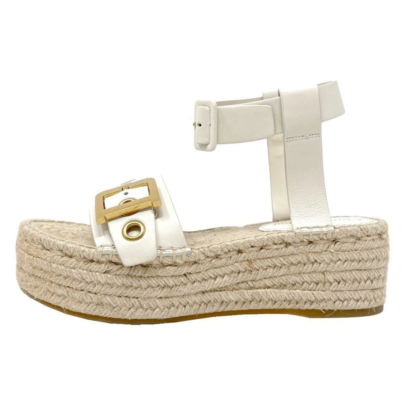 Sandales plateforme espadrille Christian Dior D Dior logo doré blanc cassé