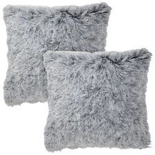 2x Throw Pillows Covers Fluffy Faux Fur Grey for Fuzzy Home Decoration 20x20 In