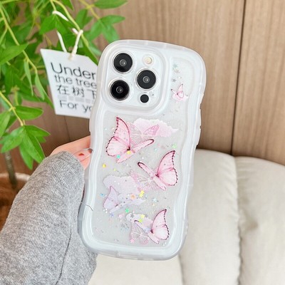 For iPhone 15 14 Pro Max 13 12 11 Glitter Butterfly Clear ShockProof Case Cover