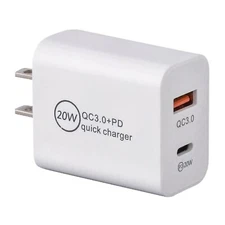 Dual USB 20W PD Type C USB-C + Fast Quick Charger QC 3.0 Wall Power Adapter