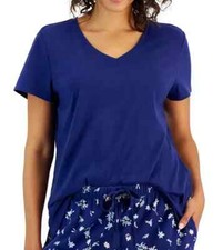 Charter Club Women's Solid V-Neck Short-Sleeve Sleepwear Top Tartan Blue SZ S