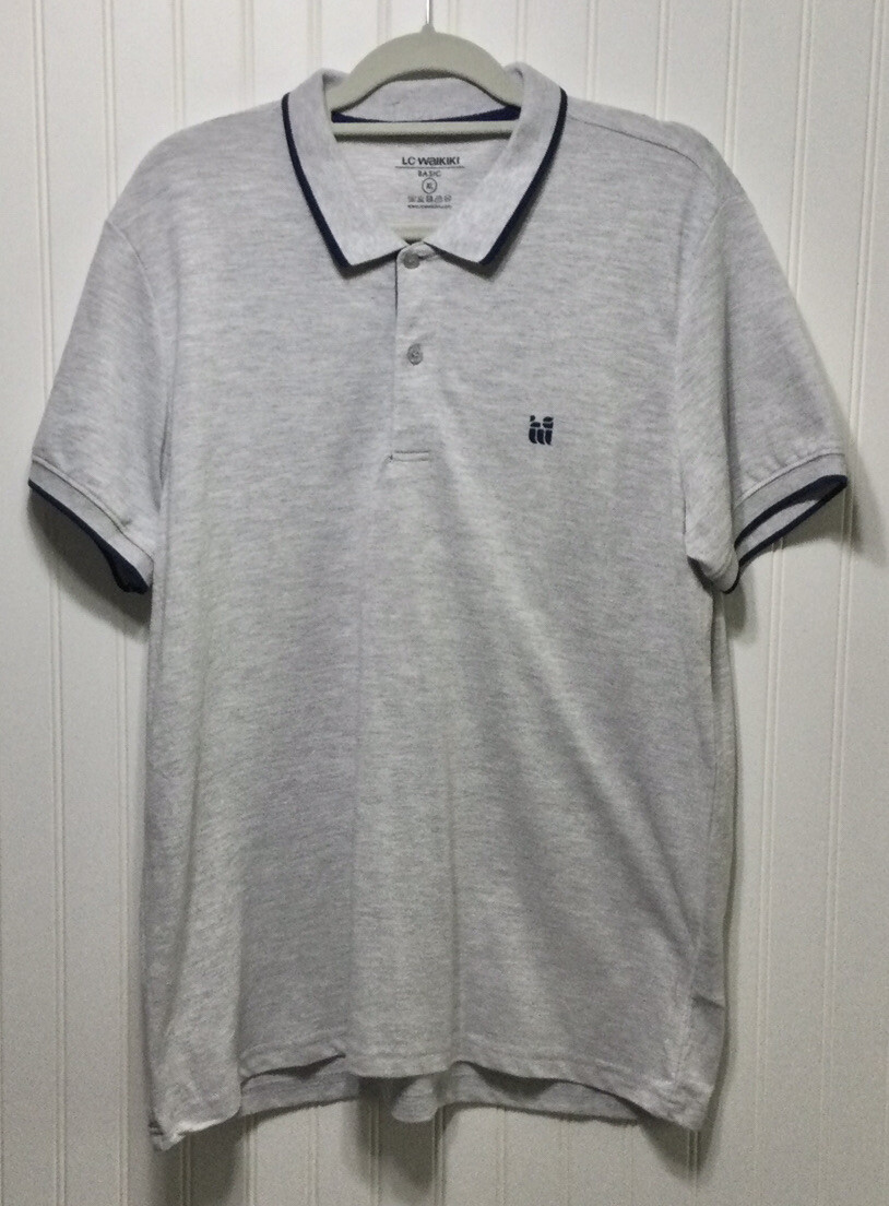 LC WAIKIKI Basic Men's Sz XL Polo Shirt Gray Heather Blue Trim