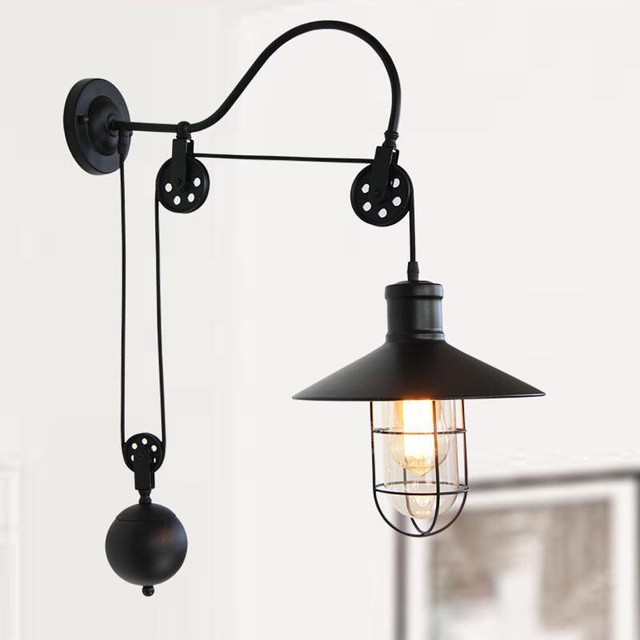 Industrial Barn Gooseneck Indoor Wall Sconce Lamp Fixture Pulley Wall