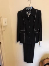 John Roberts Black 3-Pc Set Short-Sleeve Blouse, Long Jacket & Pants, Size 10