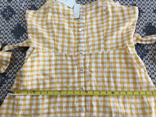 NWT Cynthia Rowley Women 100% Linen Strap Dress Yellow/White check Size 12 - Picture 6 of 17