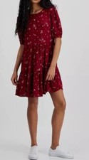 Tommy Jeans Womens Red Floral-Print Tiered A-Line Dress Size S