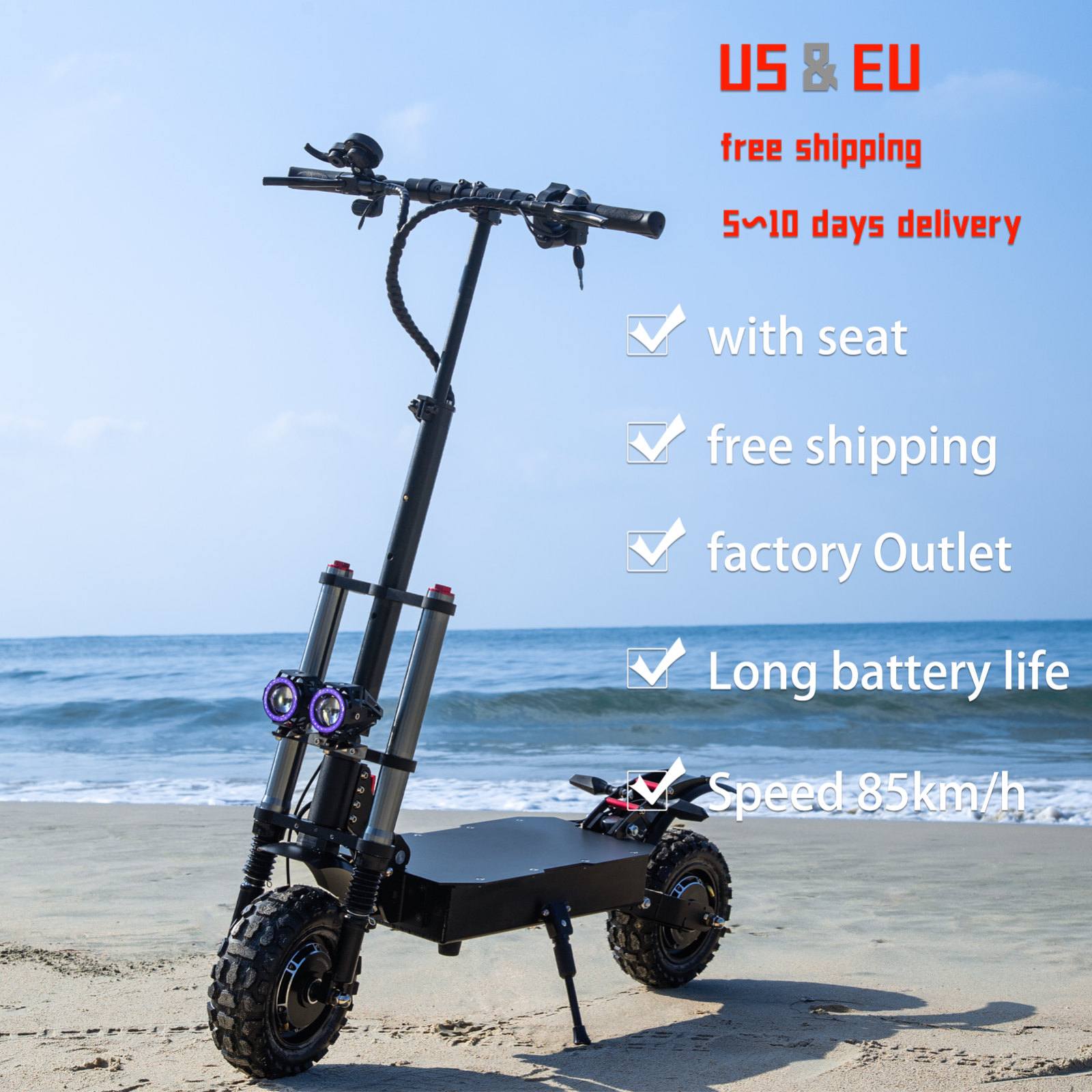 Fast dual motor waterproof electric scooter, powerful adult foldable
