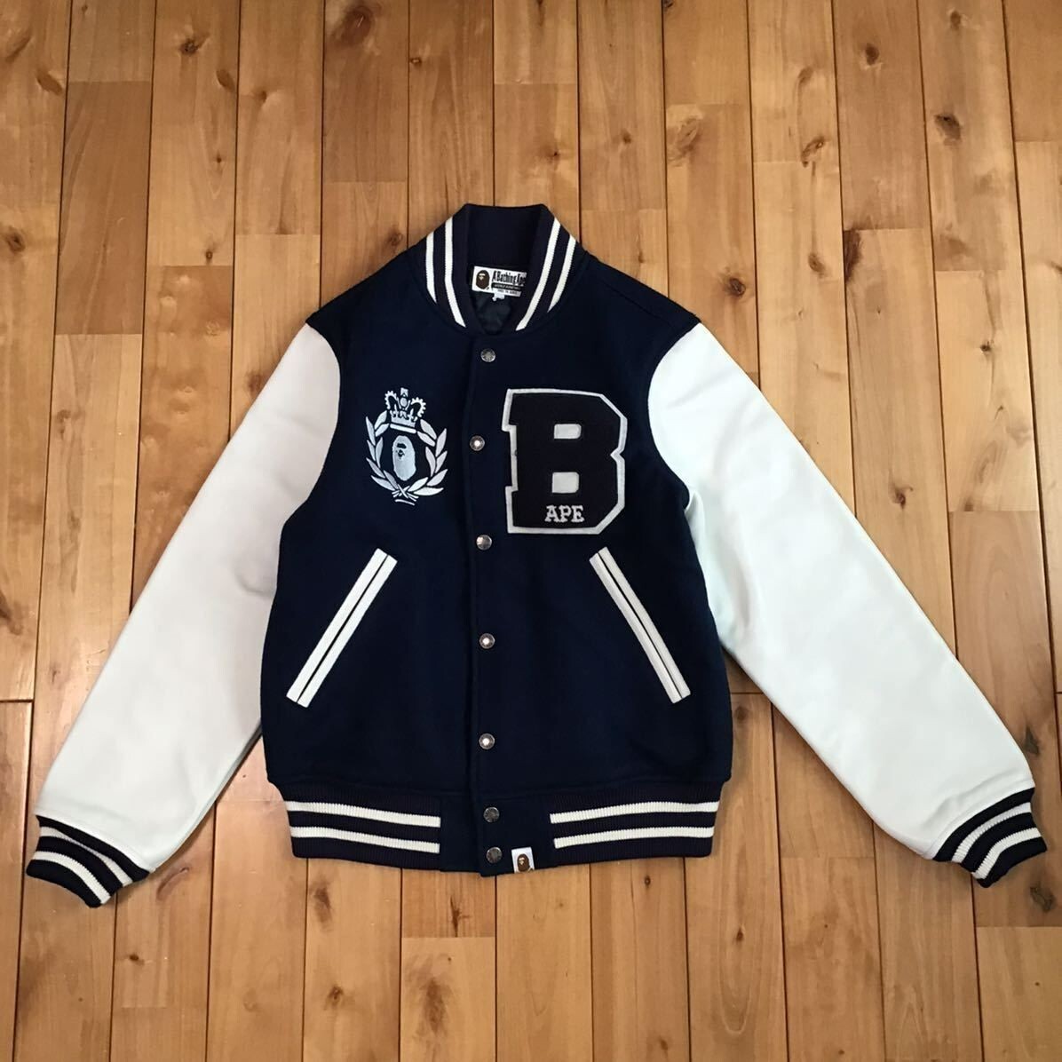 BAPE LOGO Varsity Jacket A BATHING APE Leather Varsity Jacket Size