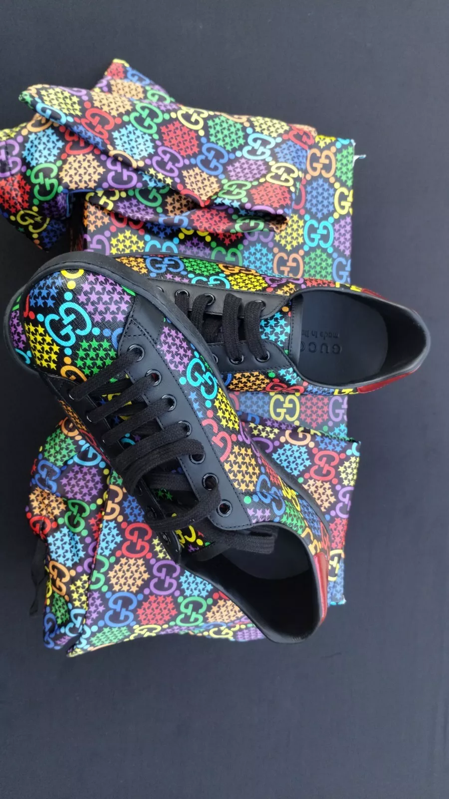 Baskets psychédéliques Gucci Ace pour hommes GG Supreme noires multi taille 7