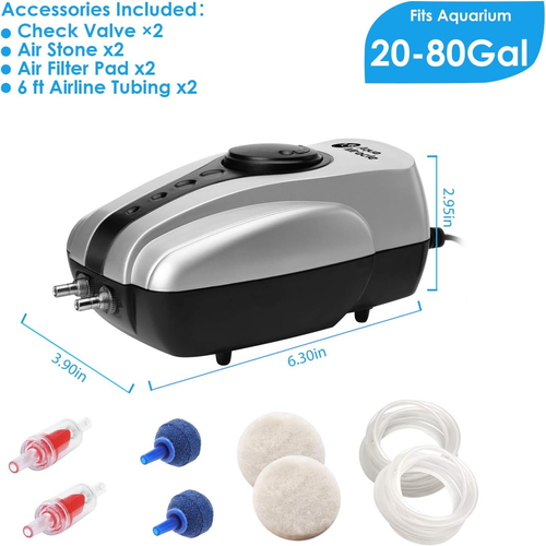 Aquarium Air Pump Fish Tank Bubbler Aerator, All-in-One Fish Tank Air Pump, Quie - Picture 7 of 12